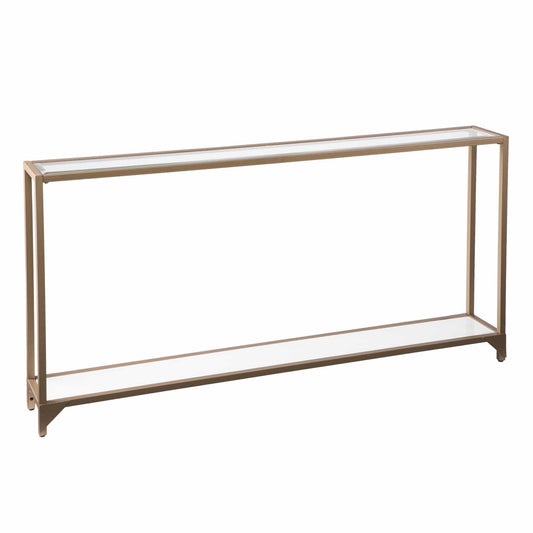 56" Clear and Gold Glass Mirrored Frame Console Table With Shelves - Homeroots