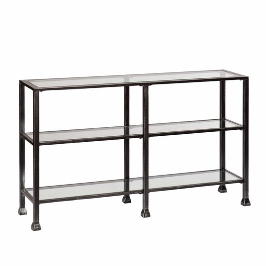 49" Clear and Black Glass Distressed Floor Shelf Console Table With Storage - Homeroots