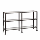 49" Clear and Black Glass Distressed Floor Shelf Console Table With Storage - Homeroots - Flyclothing LLC