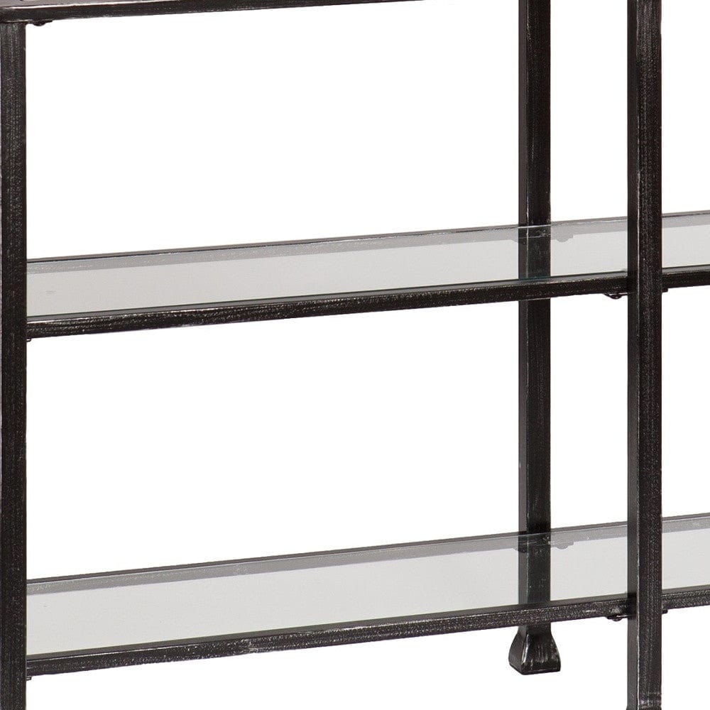 49" Clear and Black Glass Distressed Floor Shelf Console Table With Storage - Homeroots - Flyclothing LLC