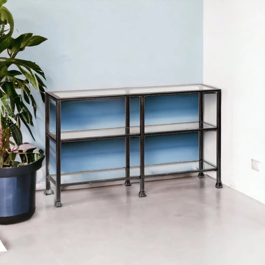 49" Clear and Black Glass Distressed Floor Shelf Console Table With Storage - Homeroots