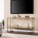 52" Clear and Gold Glass Mirrored Sled Console Table With Shelves - Homeroots - Flyclothing LLC