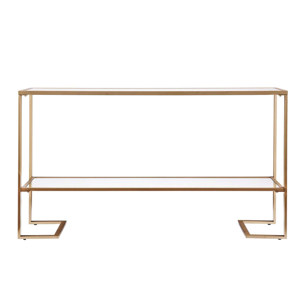 52" Clear and Gold Glass Mirrored Sled Console Table With Shelves - Homeroots - Flyclothing LLC