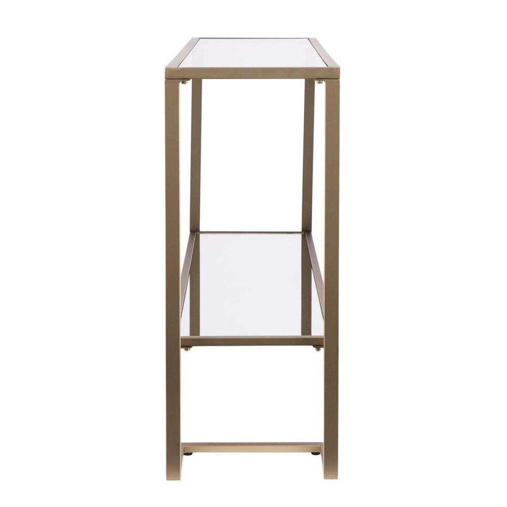 52" Clear and Gold Glass Mirrored Sled Console Table With Shelves - Homeroots - Flyclothing LLC