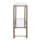52" Clear and Gold Glass Mirrored Sled Console Table With Shelves - Homeroots - Flyclothing LLC