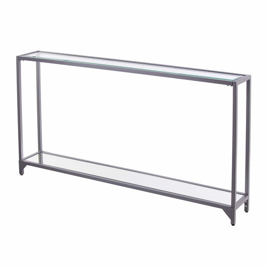56" Clear and Silver Glass Mirrored Floor Shelf Console Table With Storage - Homeroots