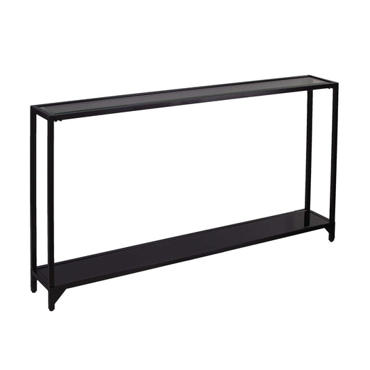 56" Clear and Black Glass Frame Console Table With Shelves - Homeroots