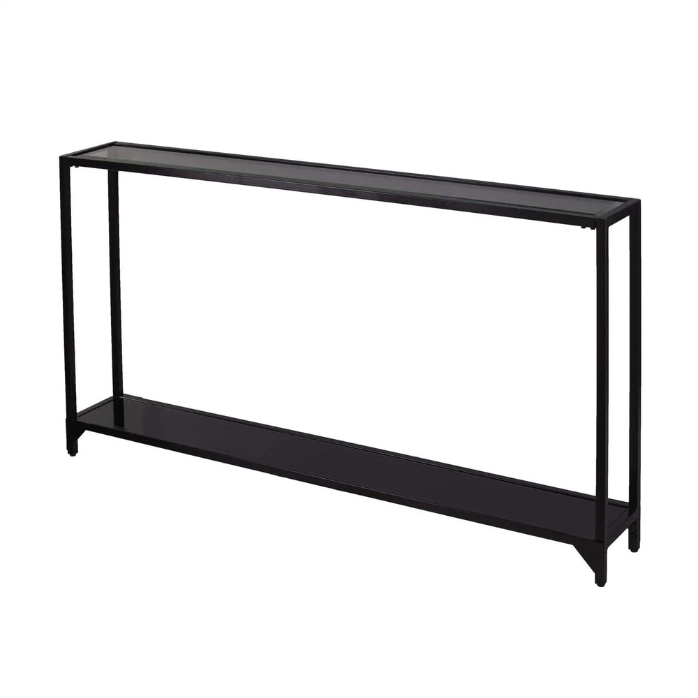 56" Clear and Black Glass Frame Console Table With Shelves - Homeroots - Flyclothing LLC