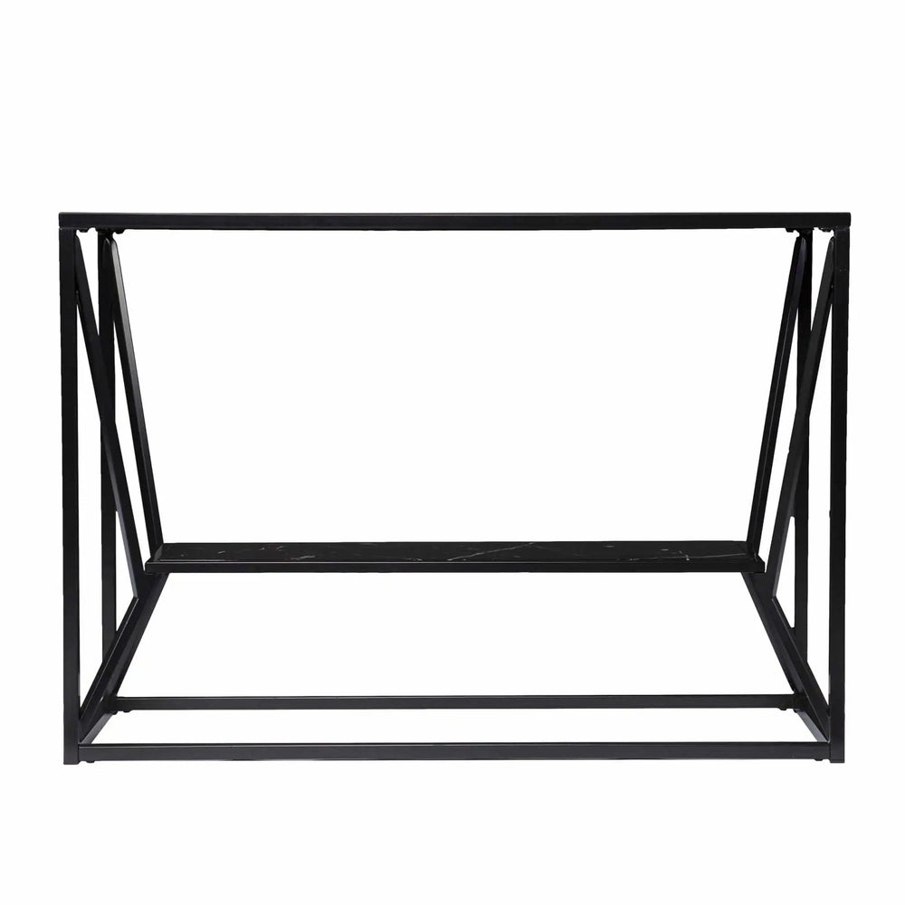 42" Black Glass Frame Console Table With Shelves - Homeroots - Flyclothing LLC