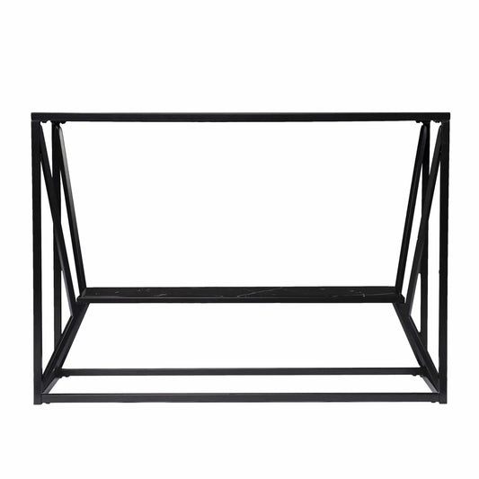 42" Black Glass Frame Console Table With Shelves - Homeroots