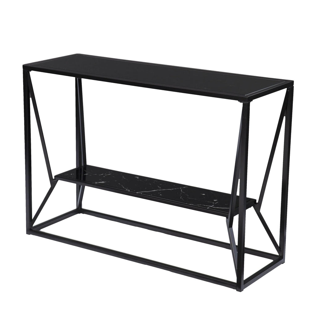 42" Black Glass Frame Console Table With Shelves - Homeroots - Flyclothing LLC