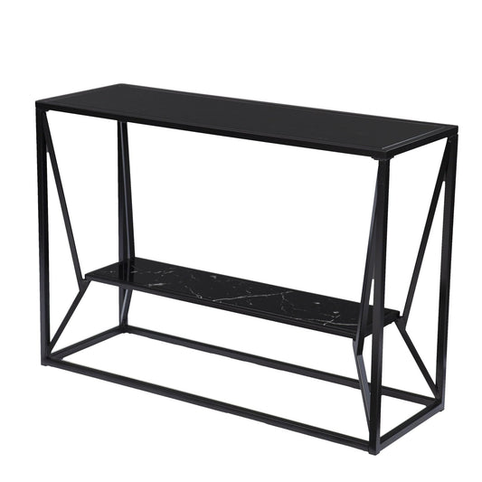 42" Black Glass Frame Console Table With Shelves - Homeroots