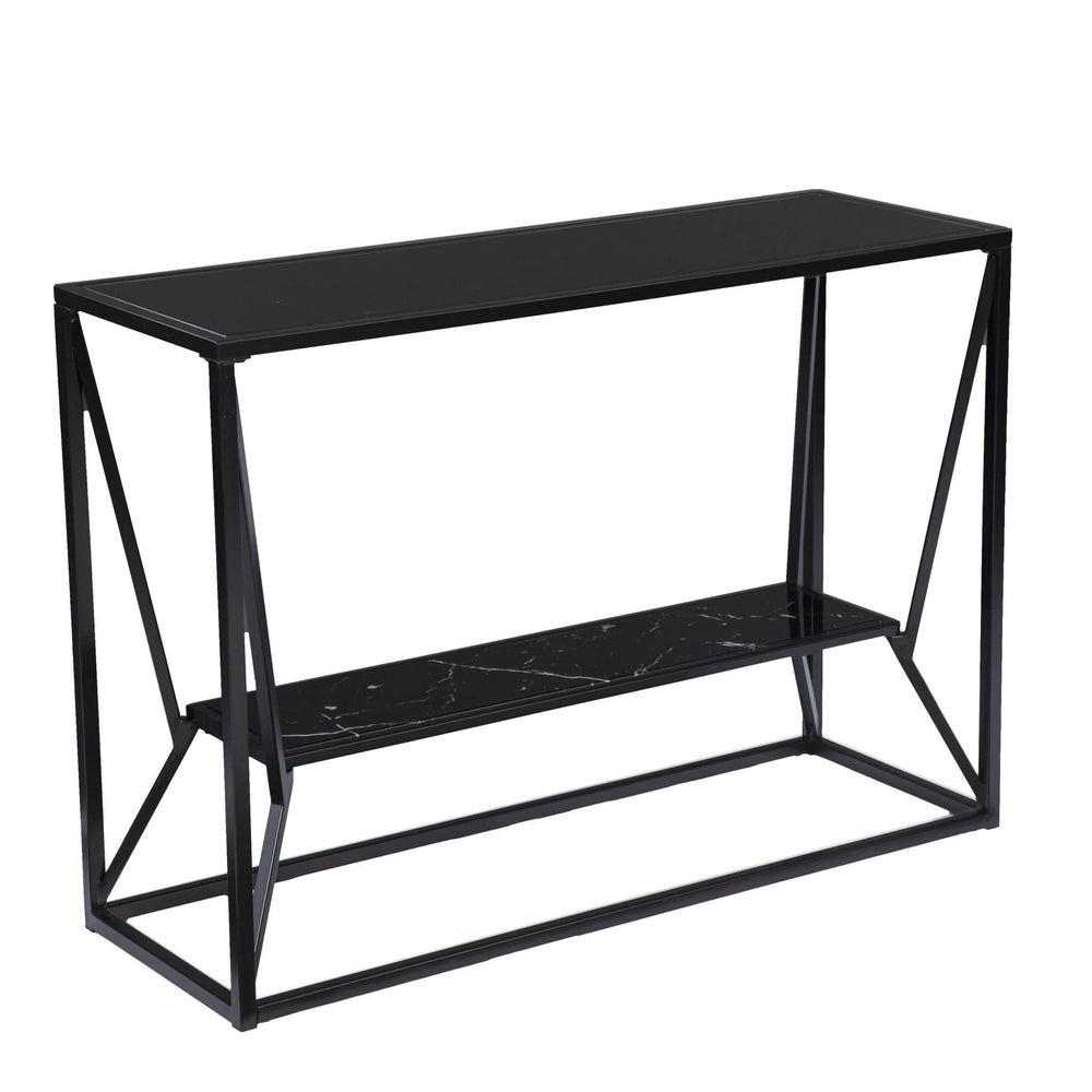 42" Black Glass Frame Console Table With Shelves - Homeroots - Flyclothing LLC
