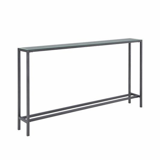 56" Silver and Gunmetal Mirrored Glass Console Table - Homeroots