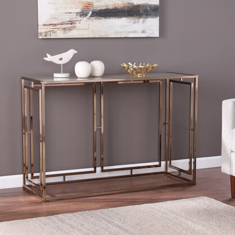 44" Champagne and Gold Faux Marble Frame Console Table - Homeroots - Flyclothing LLC