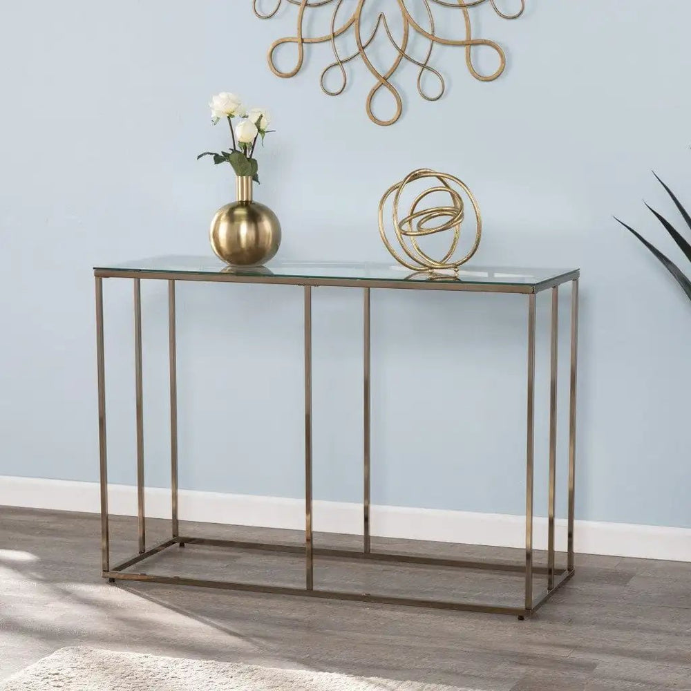 42" Clear and Gold Glass Frame Console Table - Homeroots - Flyclothing LLC