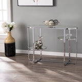 42" Silver Mirrored Glass Oval Cross Leg Console Table With Shelves - Homeroots - Flyclothing LLC
