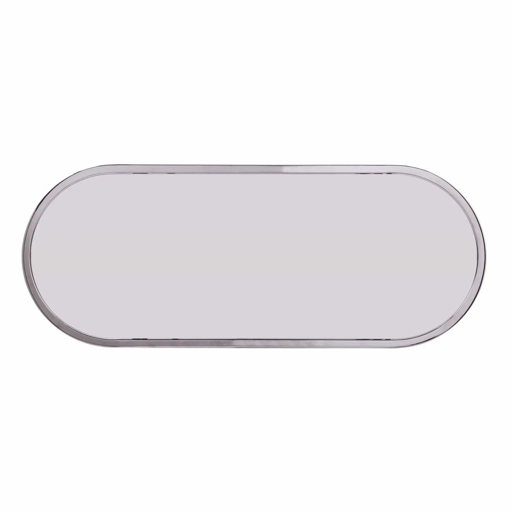 42" Silver Mirrored Glass Oval Cross Leg Console Table With Shelves - Homeroots - Flyclothing LLC