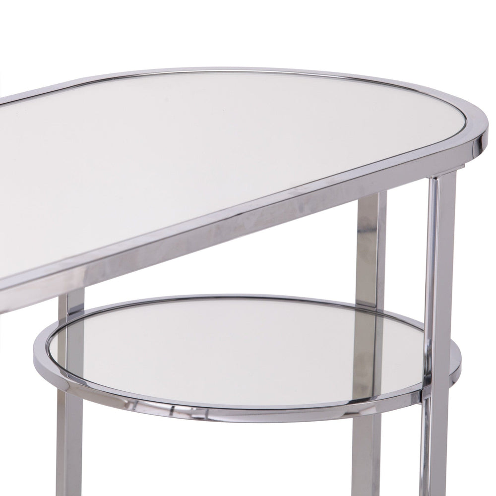 42" Silver Mirrored Glass Oval Cross Leg Console Table With Shelves - Homeroots - Flyclothing LLC