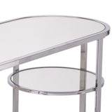 42" Silver Mirrored Glass Oval Cross Leg Console Table With Shelves - Homeroots - Flyclothing LLC