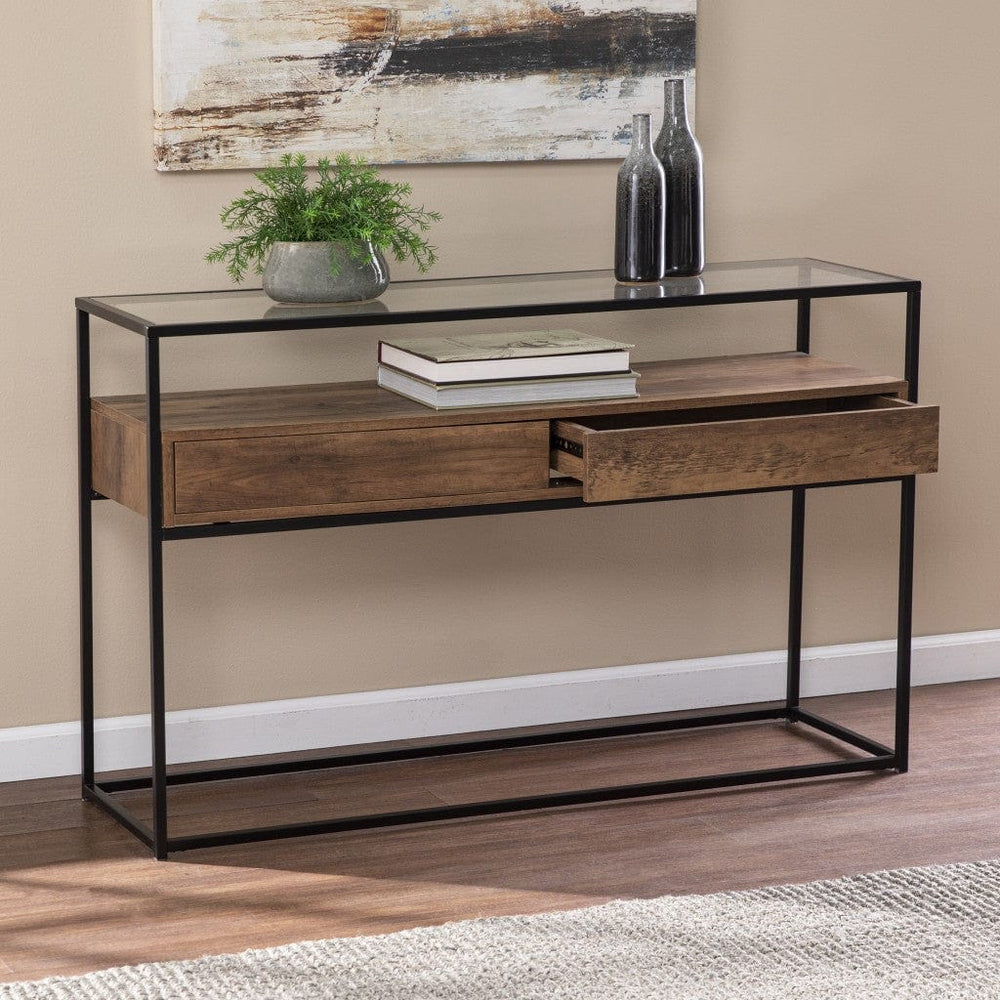 48" Clear and Black Glass Frame Console Table With Storage With Storage - Homeroots - Flyclothing LLC