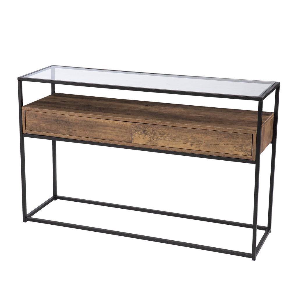 48" Clear and Black Glass Frame Console Table With Storage With Storage - Homeroots - Flyclothing LLC