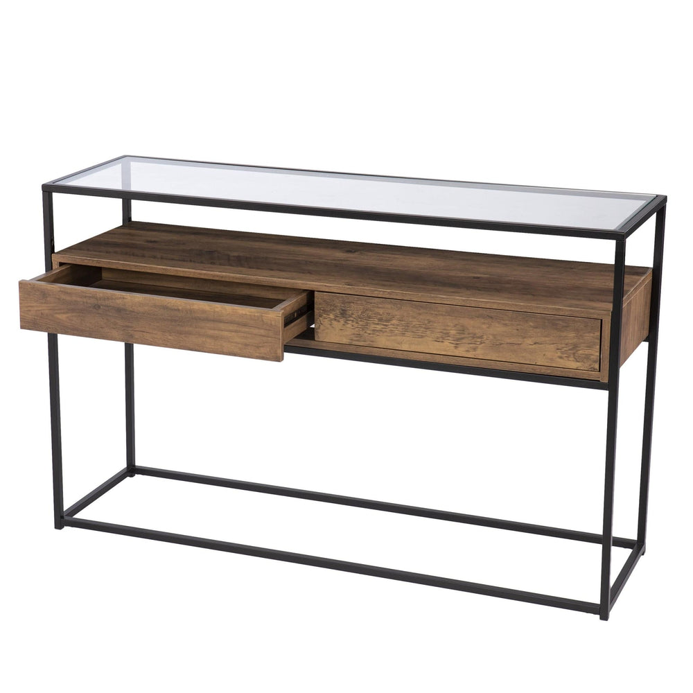48" Clear and Black Glass Frame Console Table With Storage With Storage - Homeroots - Flyclothing LLC