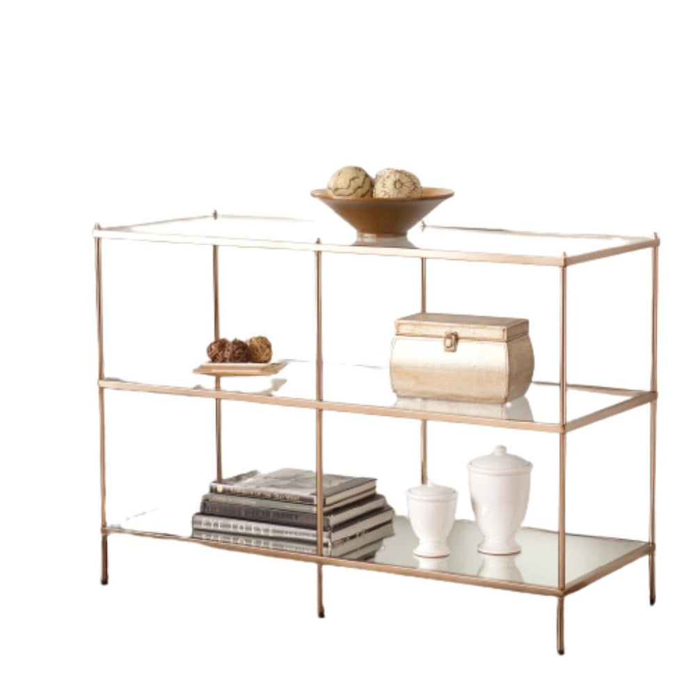 42" Clear and Gold Glass Mirrored Frame Console Table With Shelves - Homeroots - Flyclothing LLC