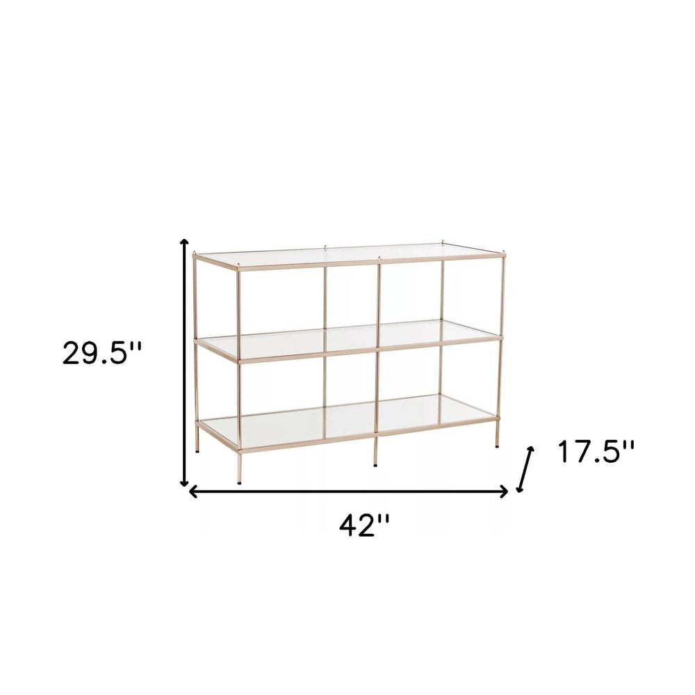 42" Clear and Gold Glass Mirrored Frame Console Table With Shelves - Homeroots - Flyclothing LLC