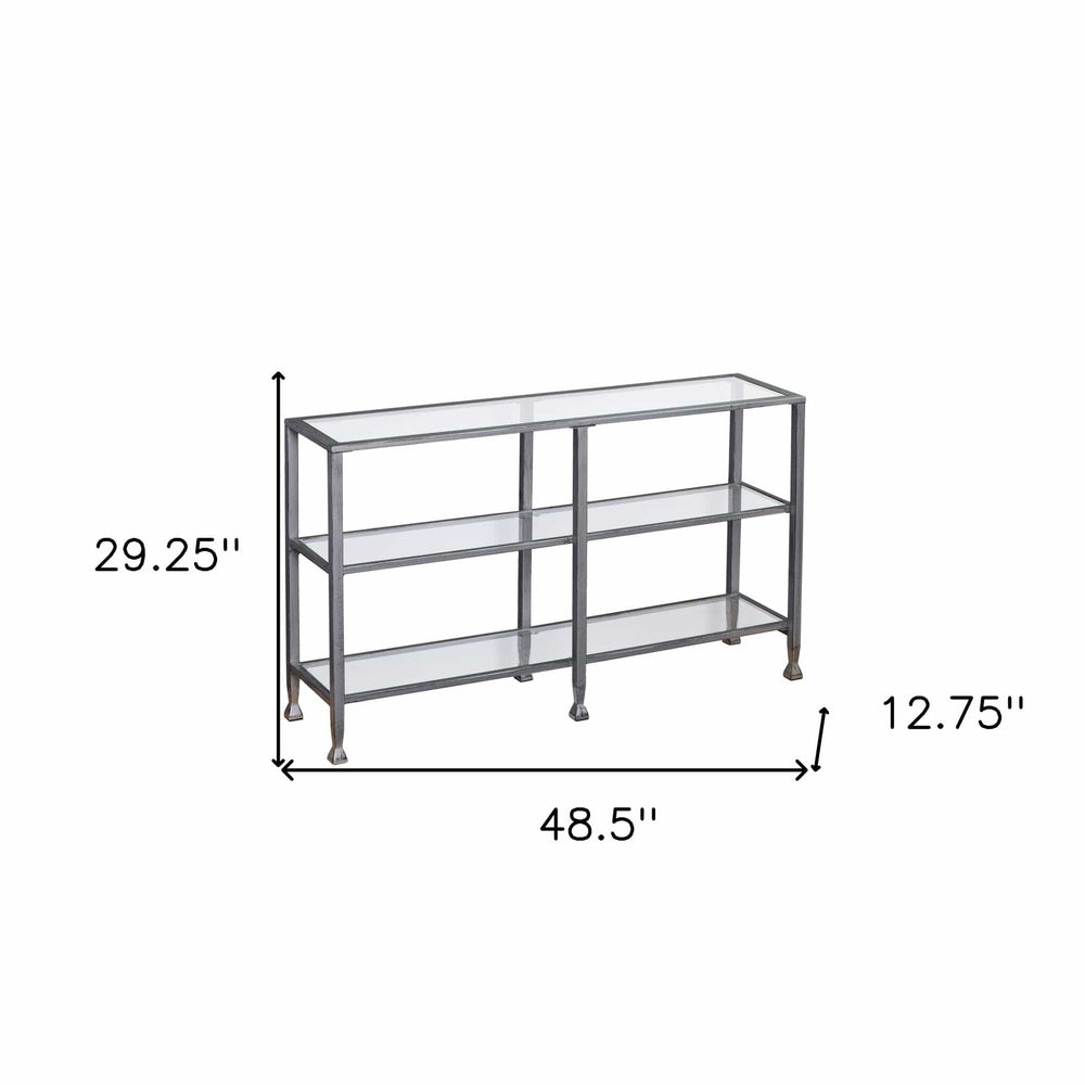 49" Clear and Silver Glass Distressed Frame Console Table With Shelves - Homeroots - Flyclothing LLC