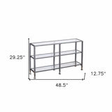 49" Clear and Silver Glass Distressed Frame Console Table With Shelves - Homeroots - Flyclothing LLC