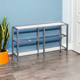 49" Clear and Silver Glass Distressed Frame Console Table With Shelves - Homeroots - Flyclothing LLC