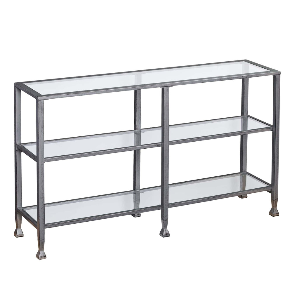 49" Clear and Silver Glass Distressed Frame Console Table With Shelves - Homeroots - Flyclothing LLC