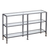 49" Clear and Silver Glass Distressed Frame Console Table With Shelves - Homeroots - Flyclothing LLC
