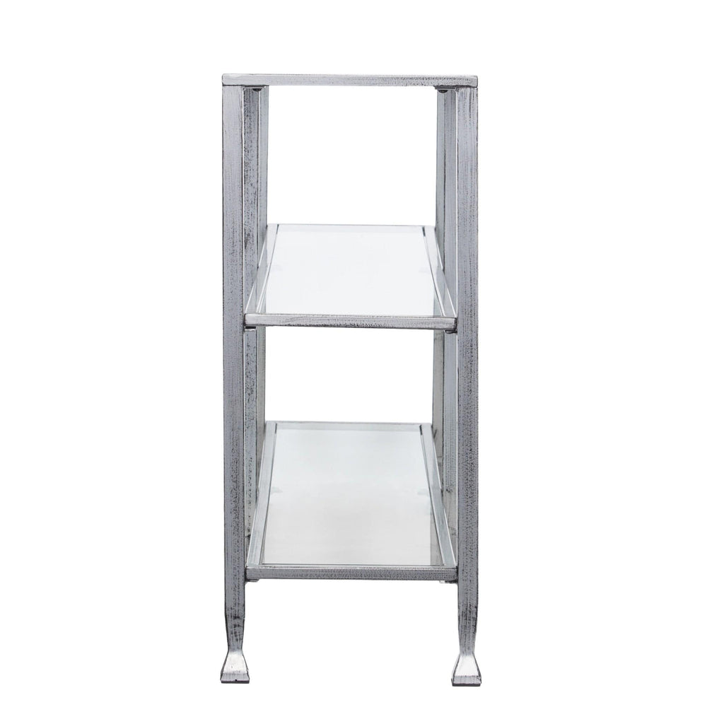 49" Clear and Silver Glass Distressed Frame Console Table With Shelves - Homeroots - Flyclothing LLC