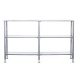 49" Clear and Silver Glass Distressed Frame Console Table With Shelves - Homeroots - Flyclothing LLC