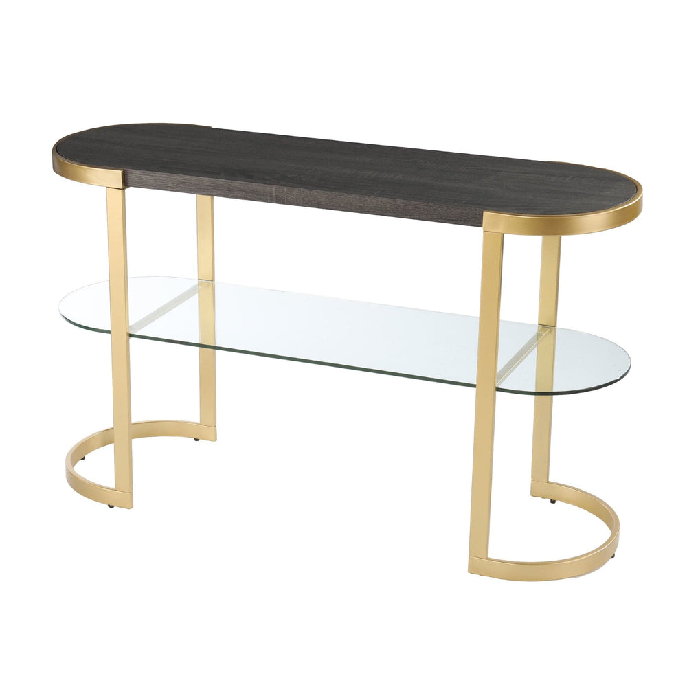 49" Gray and Gold Solid Wood Oval Sled Console Table With Storage - Homeroots - Flyclothing LLC