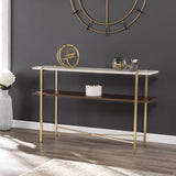 47" Beige and Gold Faux Marble Frame Console Table With Shelves - Homeroots - Flyclothing LLC
