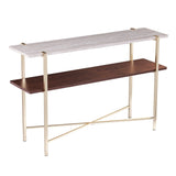 47" Beige and Gold Faux Marble Frame Console Table With Shelves - Homeroots - Flyclothing LLC