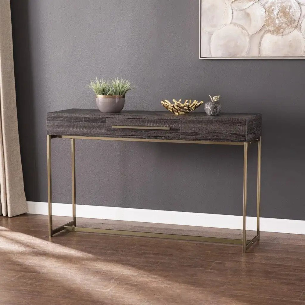 48" Gray and Gold Frame Console Table And Drawers - Homeroots - Flyclothing LLC