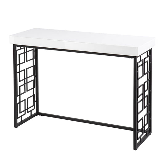 42" White and Black Glass Sled Console Table - Homeroots