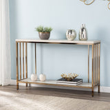 48" Champagne and Gold Faux Stone Floor Shelf Console Table With Storage - Homeroots - Flyclothing LLC