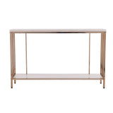 48" Champagne and Gold Faux Stone Floor Shelf Console Table With Storage - Homeroots - Flyclothing LLC