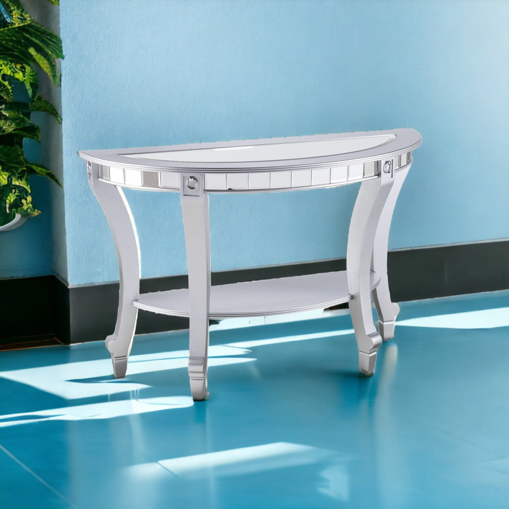 46" Silver Mirrored Glass Half Circle Console Table With Storage - Homeroots - Flyclothing LLC