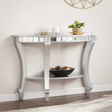 46" Silver Mirrored Glass Half Circle Console Table With Storage - Homeroots - Flyclothing LLC