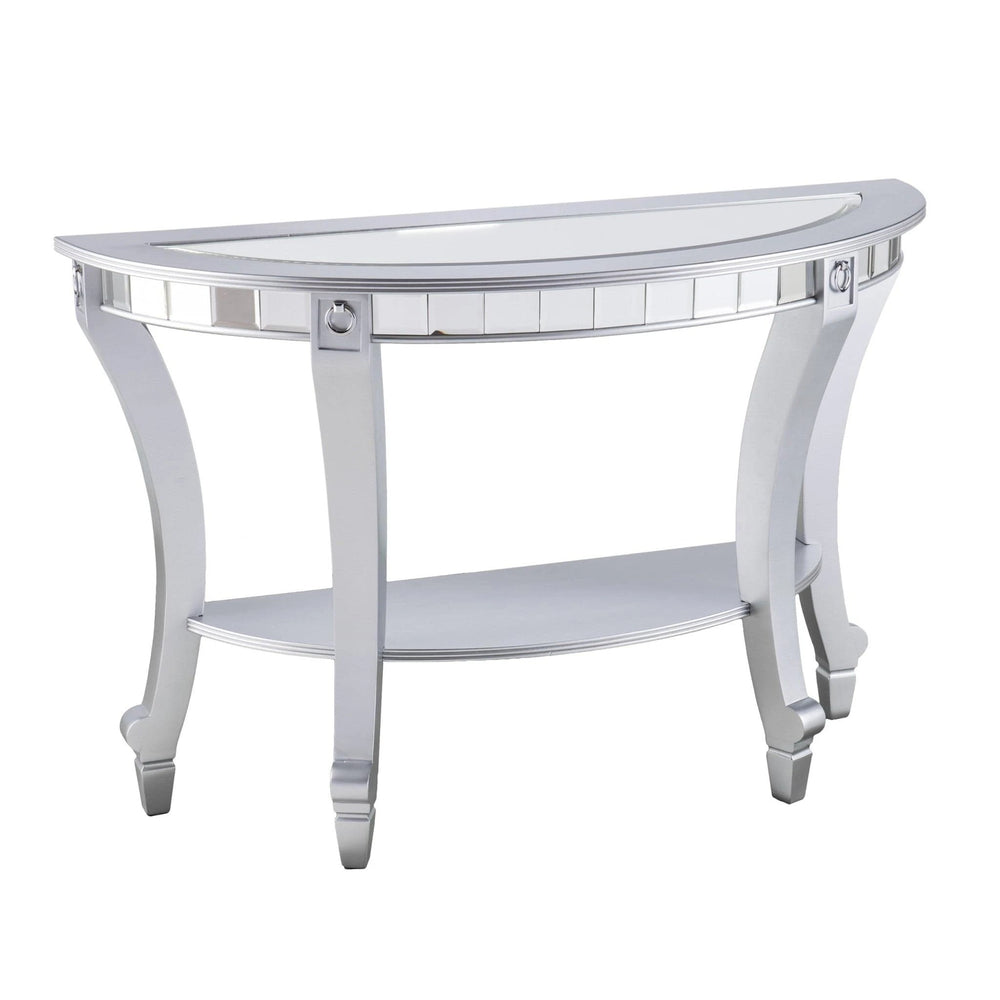 46" Silver Mirrored Glass Half Circle Console Table With Storage - Homeroots - Flyclothing LLC