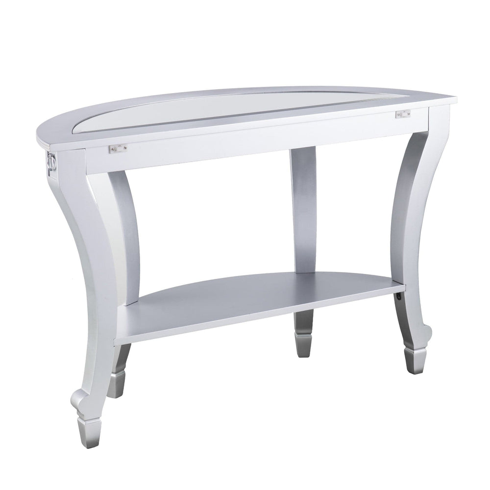 46" Silver Mirrored Glass Half Circle Console Table With Storage - Homeroots - Flyclothing LLC