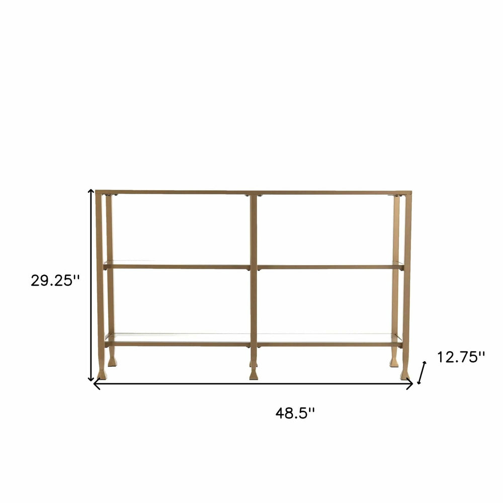 49" Clear and Gold Glass Floor Shelf Console Table With Storage - Homeroots - Flyclothing LLC