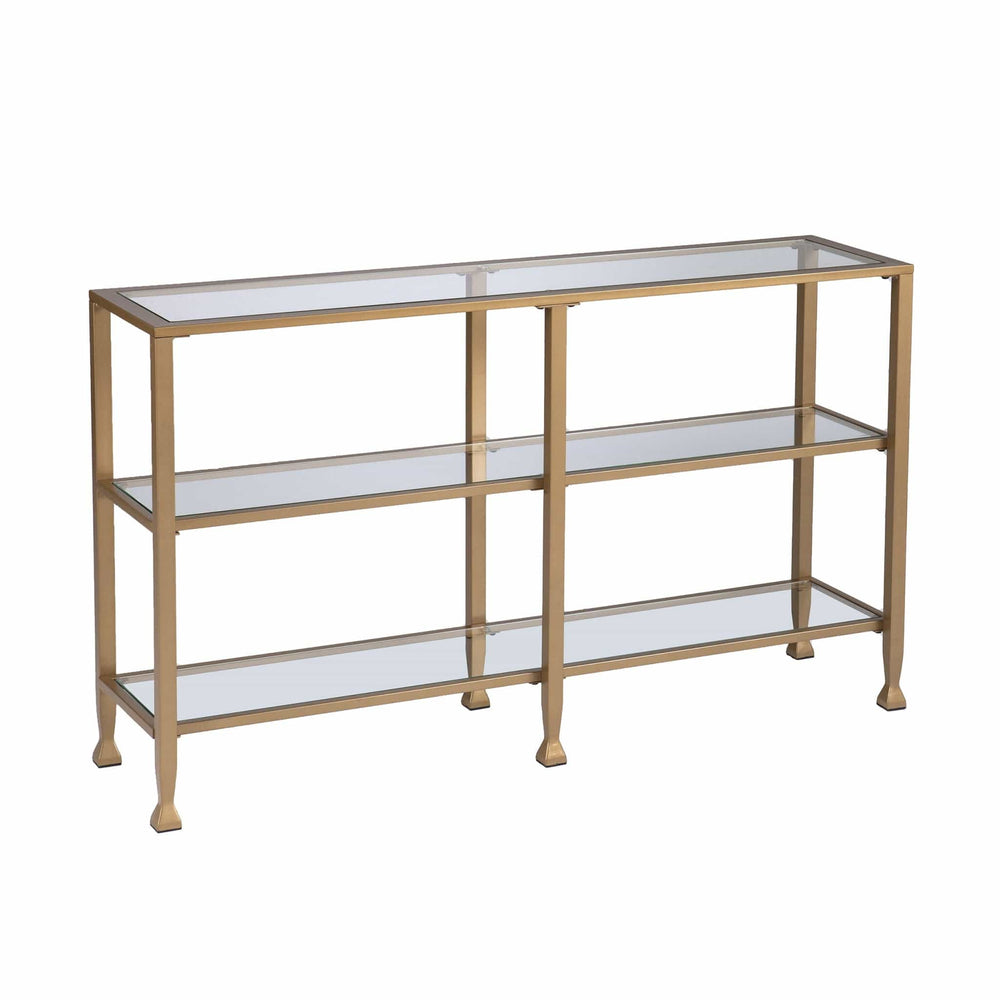 49" Clear and Gold Glass Floor Shelf Console Table With Storage - Homeroots - Flyclothing LLC