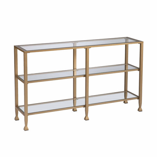 49" Clear and Gold Glass Floor Shelf Console Table With Storage - Homeroots
